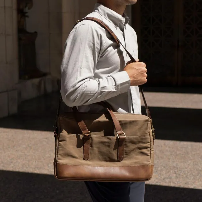 Nisolo Bags and Wallets Men Vincent Slim Briefcase Waxed Canvas