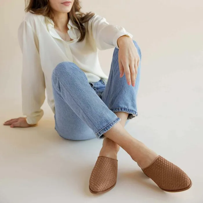 Nisolo Flats and Slip Ons Women Ama Woven Mule Woven Almond Nisolo Flats and Slip Ons Women Ama Woven Mule Woven Almond