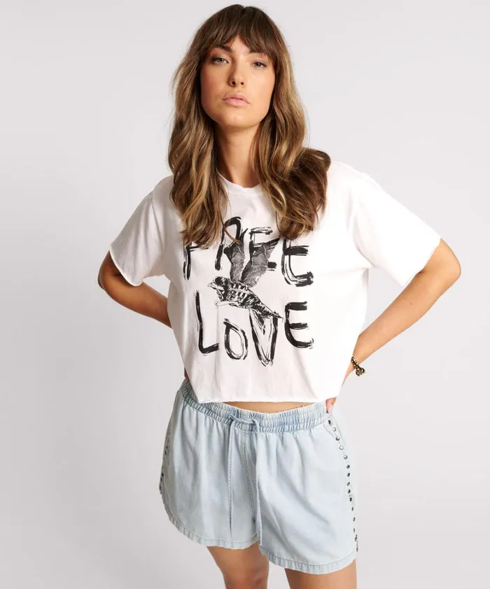 One Teaspoon Basic Tees FREE LOVE CROPPED TEE 8211 Women