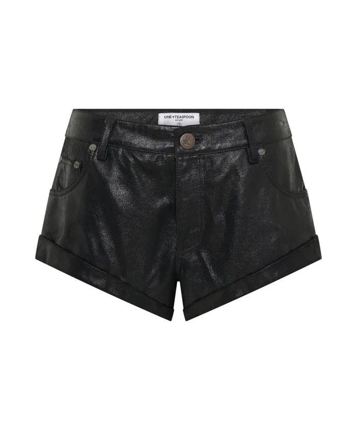 One Teaspoon Bottoms COATED BLACK LEATHER BANDITS SHORTS 8211 Women