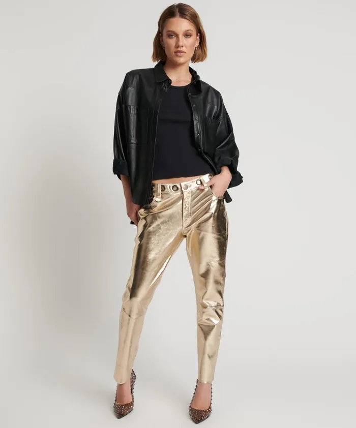 One Teaspoon Bottoms GOLD LEATHER HEART BREAK HOTEL DROP CROTCH PANTS 8211 Women