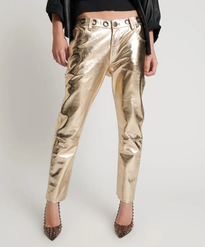 One Teaspoon Bottoms GOLD LEATHER HEART BREAK HOTEL DROP CROTCH PANTS 8211 Women