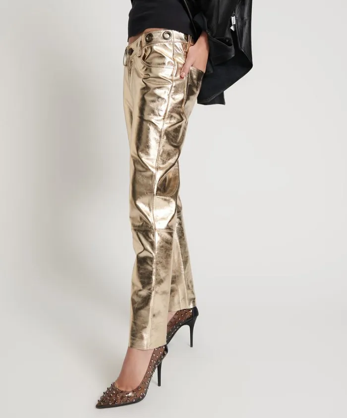 One Teaspoon Bottoms GOLD LEATHER HEART BREAK HOTEL DROP CROTCH PANTS 8211 Women