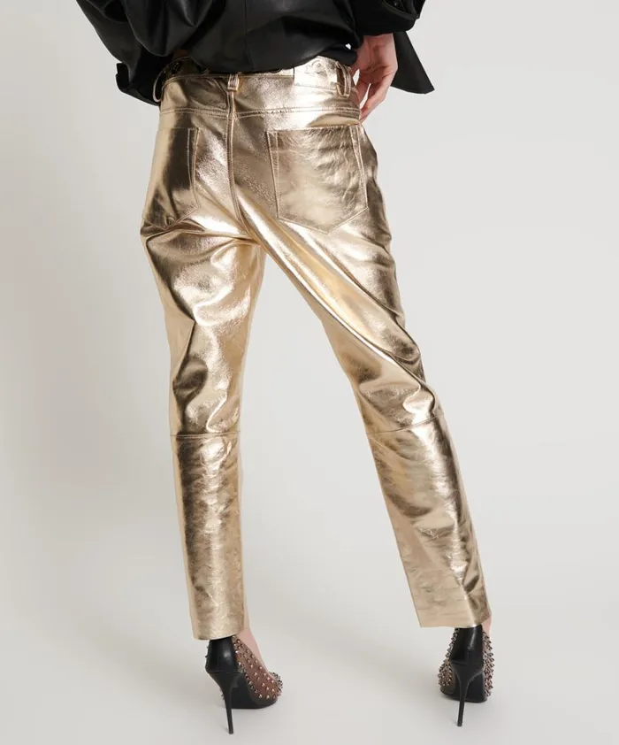 One Teaspoon Bottoms GOLD LEATHER HEART BREAK HOTEL DROP CROTCH PANTS 8211 Women