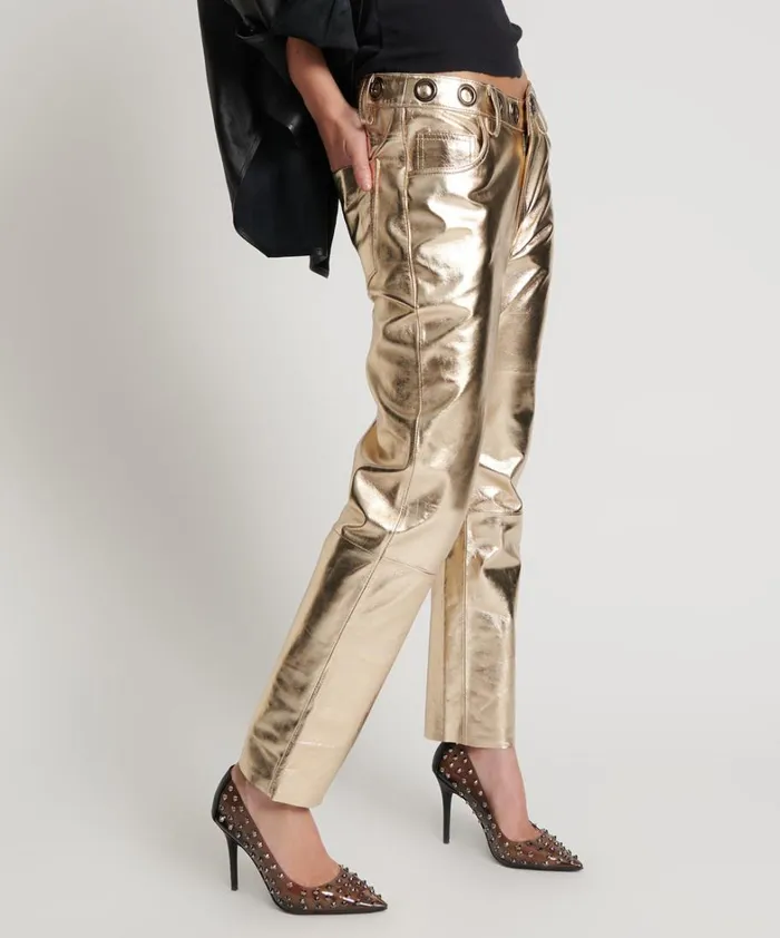 One Teaspoon Bottoms GOLD LEATHER HEART BREAK HOTEL DROP CROTCH PANTS 8211 Women
