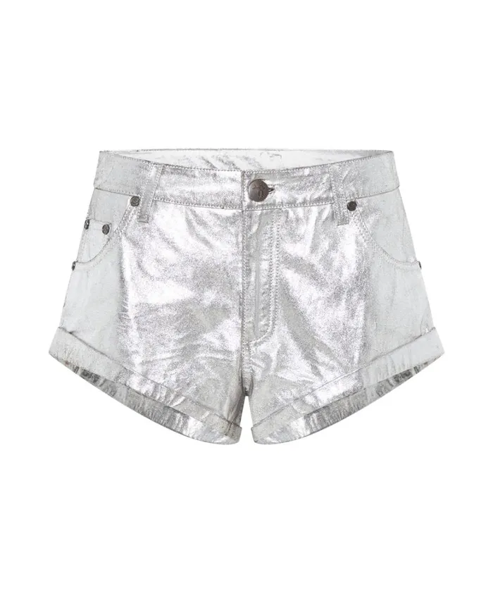 One Teaspoon Bottoms SILVER FOIL LEATHER BANDITS LOW WAIST SHORT 8211 Women