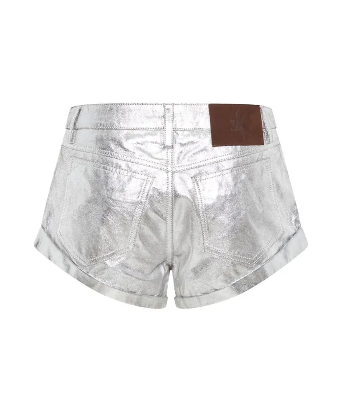 One Teaspoon Bottoms SILVER FOIL LEATHER BANDITS LOW WAIST SHORT 8211 Women