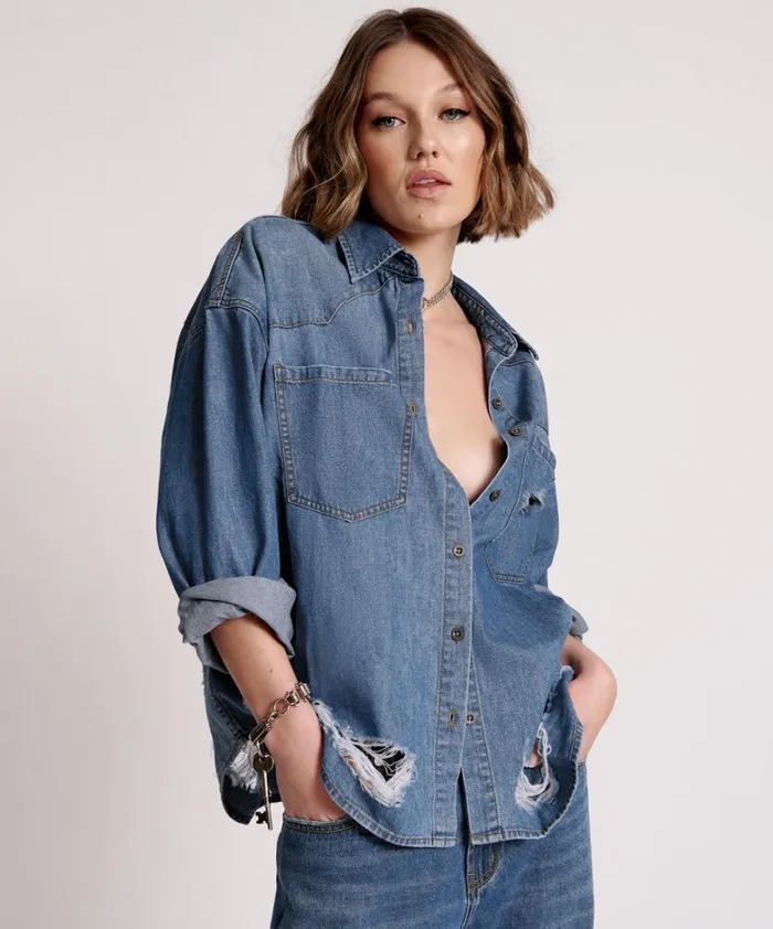 One Teaspoon Denim Shirts BAY BLUE OVERSIZED REVOLVER SHIRT 8211 Women
