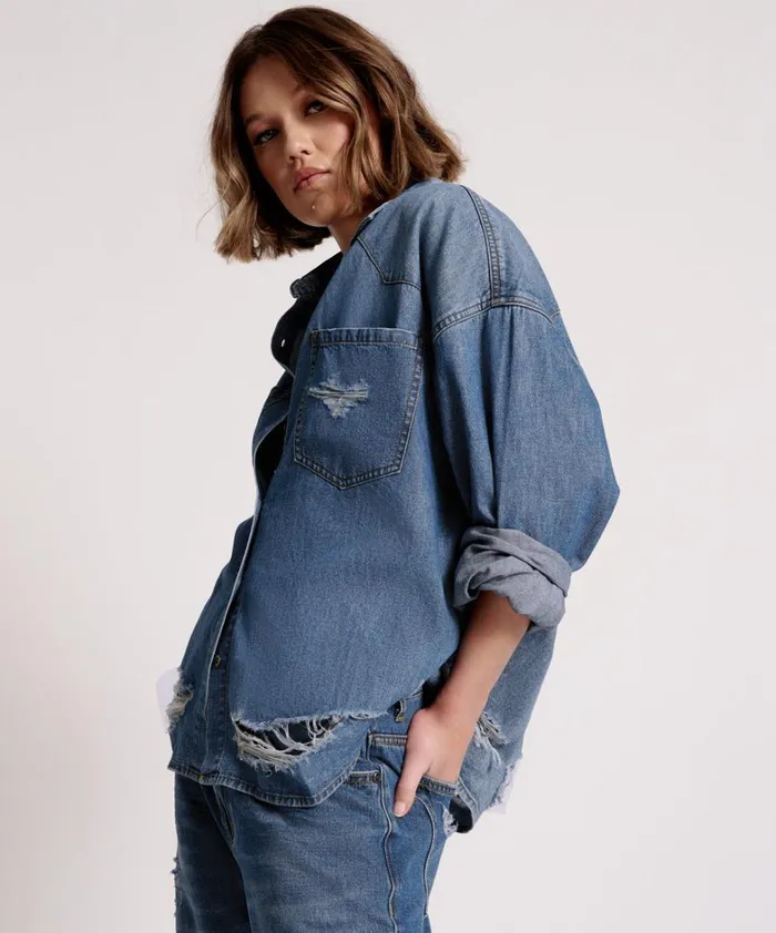 One Teaspoon Denim Shirts BAY BLUE OVERSIZED REVOLVER SHIRT 8211 Women