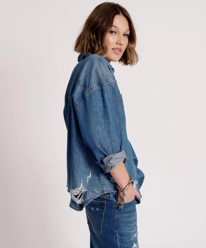 One Teaspoon Denim Shirts BAY BLUE OVERSIZED REVOLVER SHIRT 8211 Women