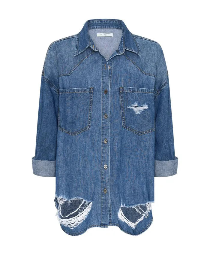 One Teaspoon Denim Shirts BAY BLUE OVERSIZED REVOLVER SHIRT 8211 Women