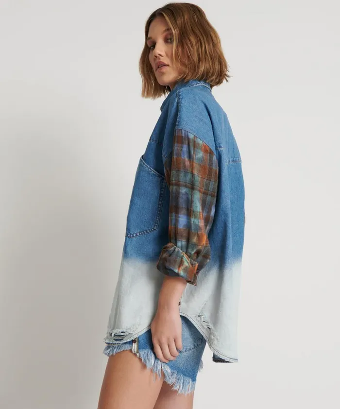 One Teaspoon Denim Shirts CIAO BLUE REVOLVER DENIM FLANNEL SHIRT 8211 Women