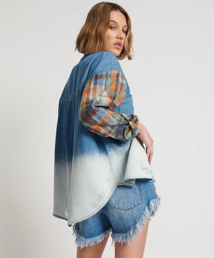 One Teaspoon Denim Shirts CIAO BLUE REVOLVER DENIM FLANNEL SHIRT 8211 Women