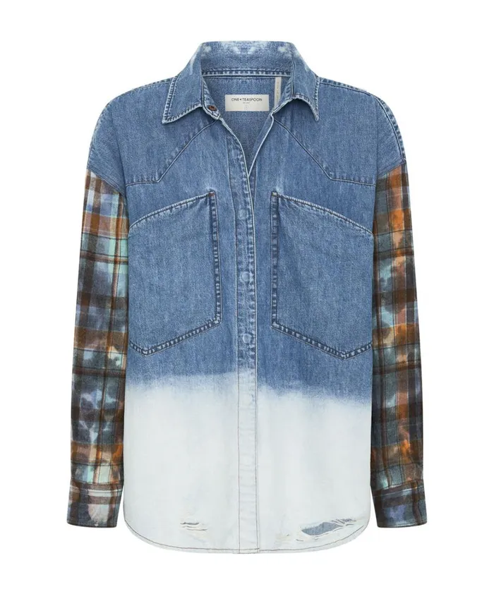 One Teaspoon Denim Shirts CIAO BLUE REVOLVER DENIM FLANNEL SHIRT 8211 Women