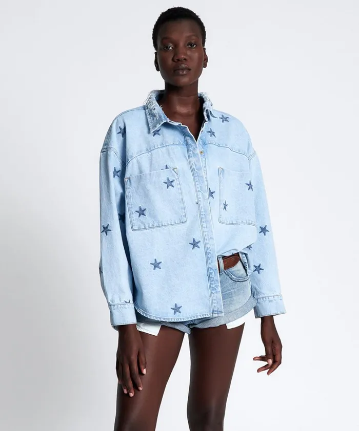 One Teaspoon Denim Tops STARRED DARIA DENIM SHIRT 8211 Women One Teaspoon Denim Tops STARRED DARIA DENIM SHIRT 8211 Women