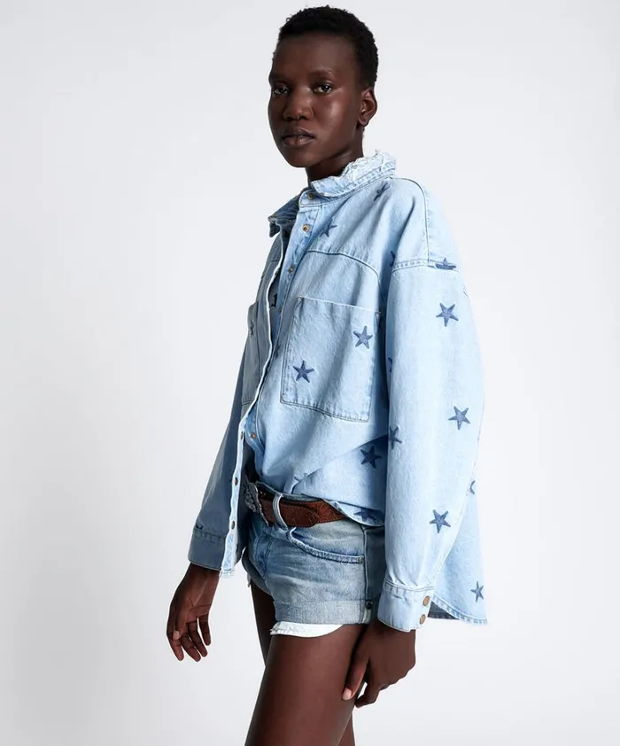 One Teaspoon Denim Tops STARRED DARIA DENIM SHIRT 8211 Women One Teaspoon Denim Tops STARRED DARIA DENIM SHIRT 8211 Women
