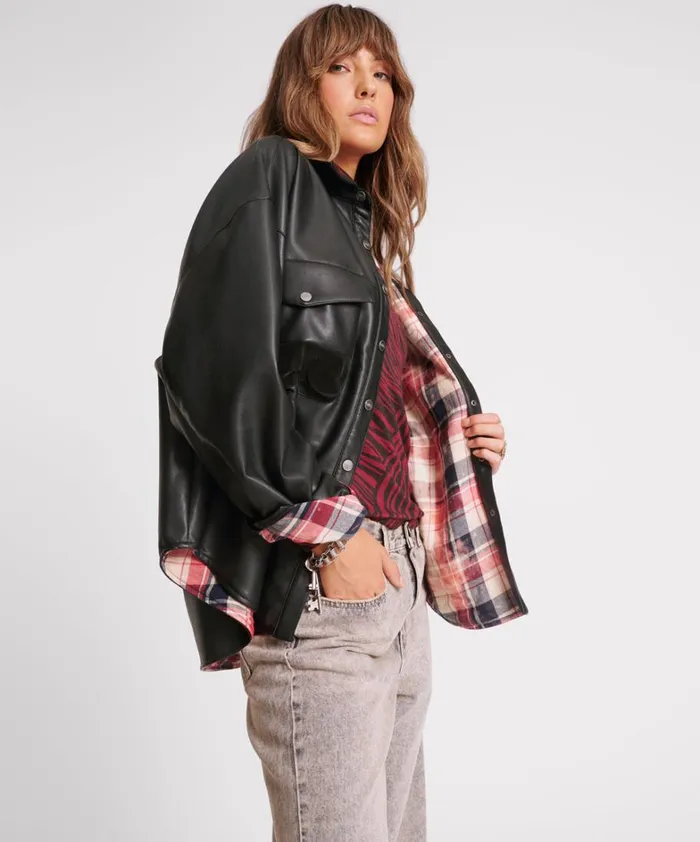 One Teaspoon Jackets DARIA FAUX LEATHER FLANNEL SHACKET 8211 Women