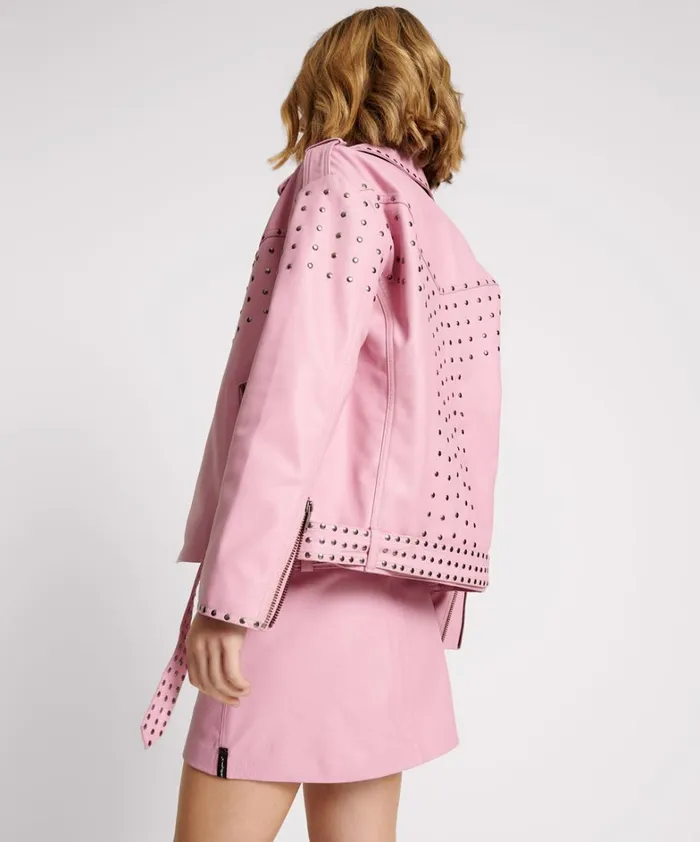 One Teaspoon Jackets RIZZO PINK STUDDED LEATHER MOTO JACKET 8211 Women