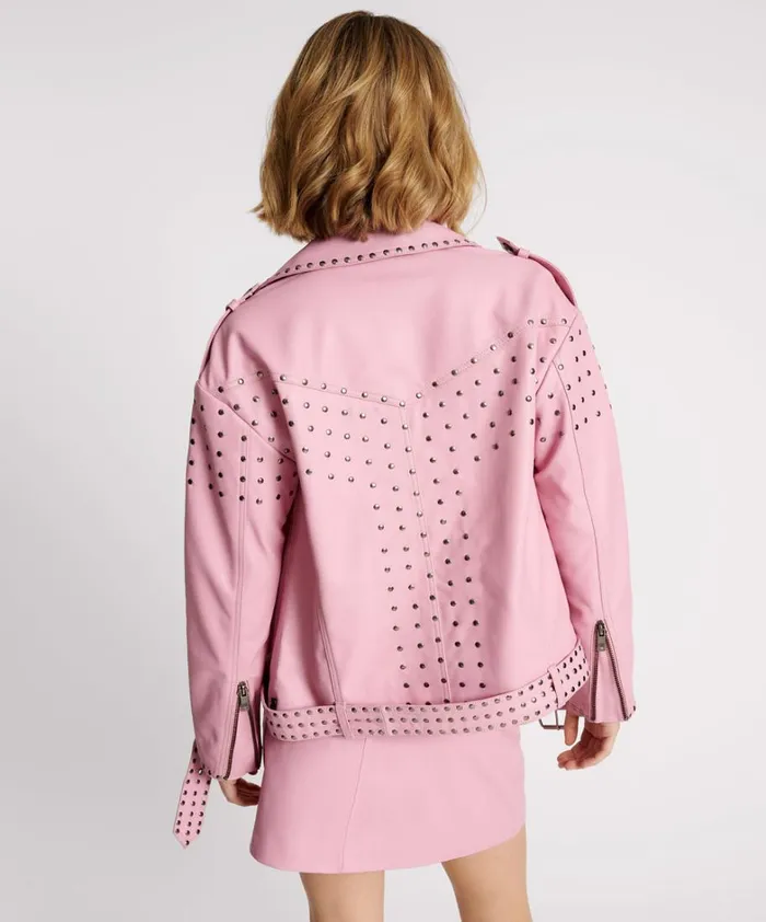 One Teaspoon Jackets RIZZO PINK STUDDED LEATHER MOTO JACKET 8211 Women