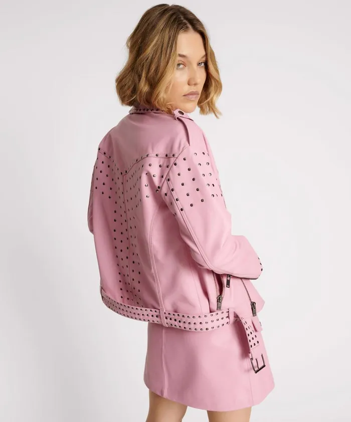 One Teaspoon Jackets RIZZO PINK STUDDED LEATHER MOTO JACKET 8211 Women