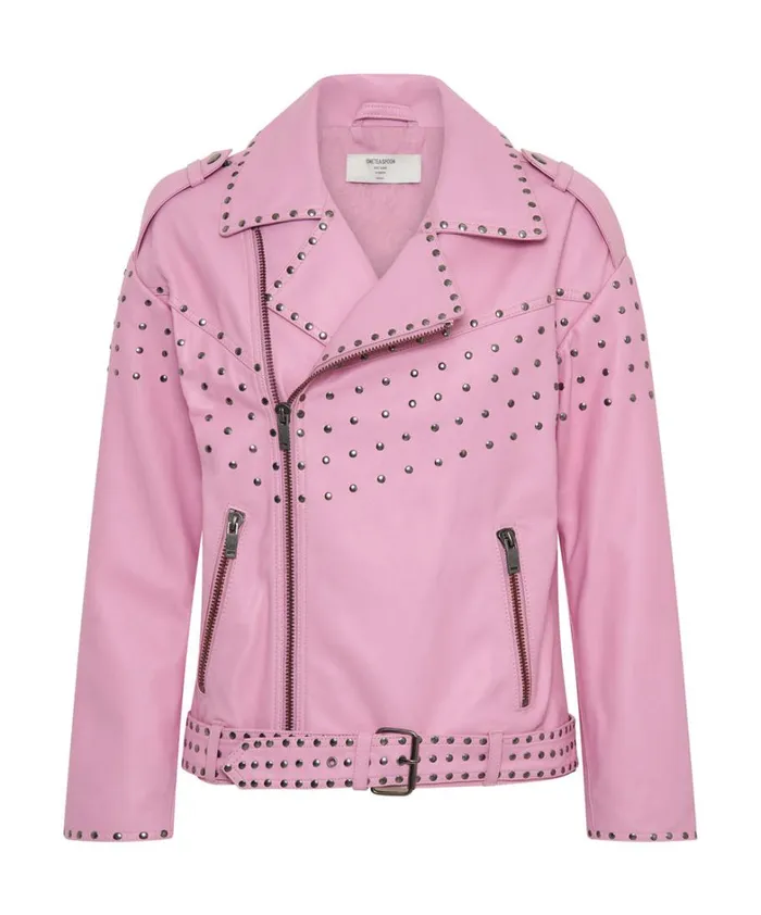One Teaspoon Jackets RIZZO PINK STUDDED LEATHER MOTO JACKET 8211 Women