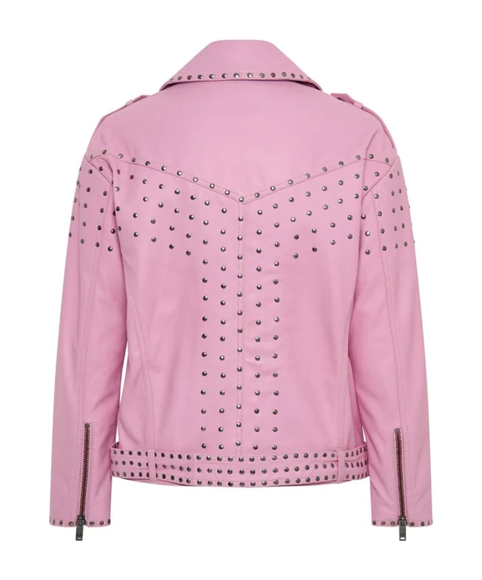 One Teaspoon Jackets RIZZO PINK STUDDED LEATHER MOTO JACKET 8211 Women