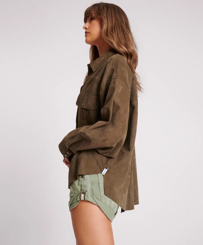 One Teaspoon Shirts ARMY GREEN SUEDE DARIA SHIRT 8211 Women