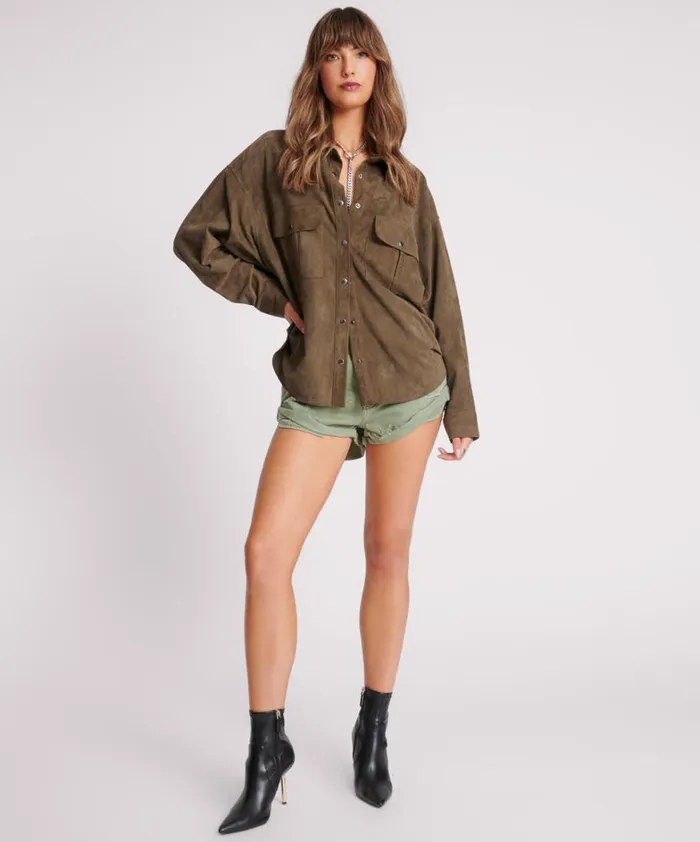 One Teaspoon Shirts ARMY GREEN SUEDE DARIA SHIRT 8211 Women