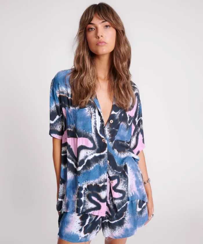 One Teaspoon Shirts HAND PAINTED FLORAL SHORTS SLEEVE SHIRT 8211 Women