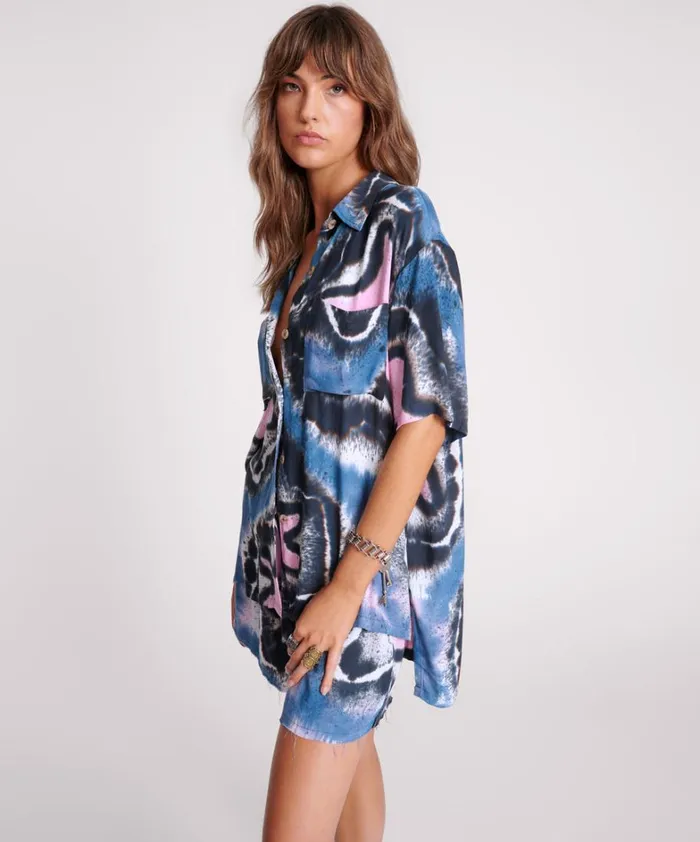 One Teaspoon Shirts HAND PAINTED FLORAL SHORTS SLEEVE SHIRT 8211 Women