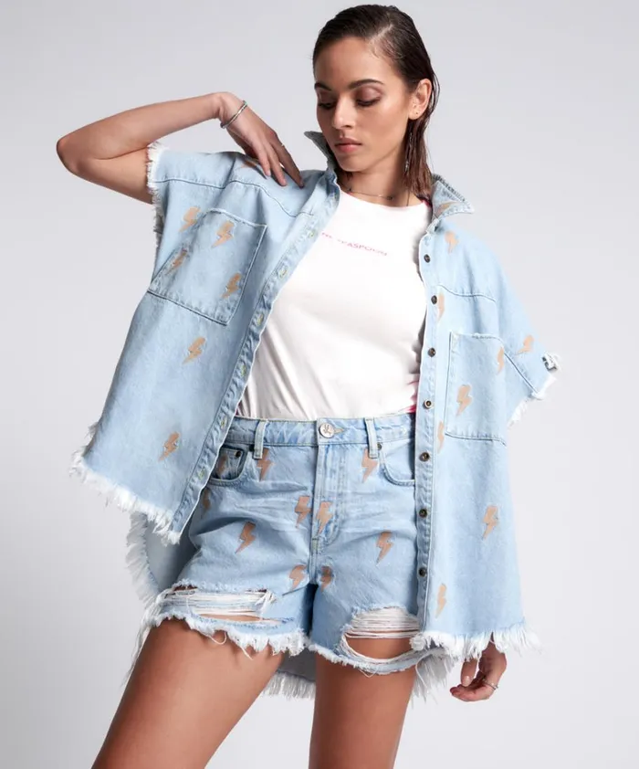 One Teaspoon Shirts LIGHTNING BOLT CUT OFF DARIA SHIRT 8211 Women