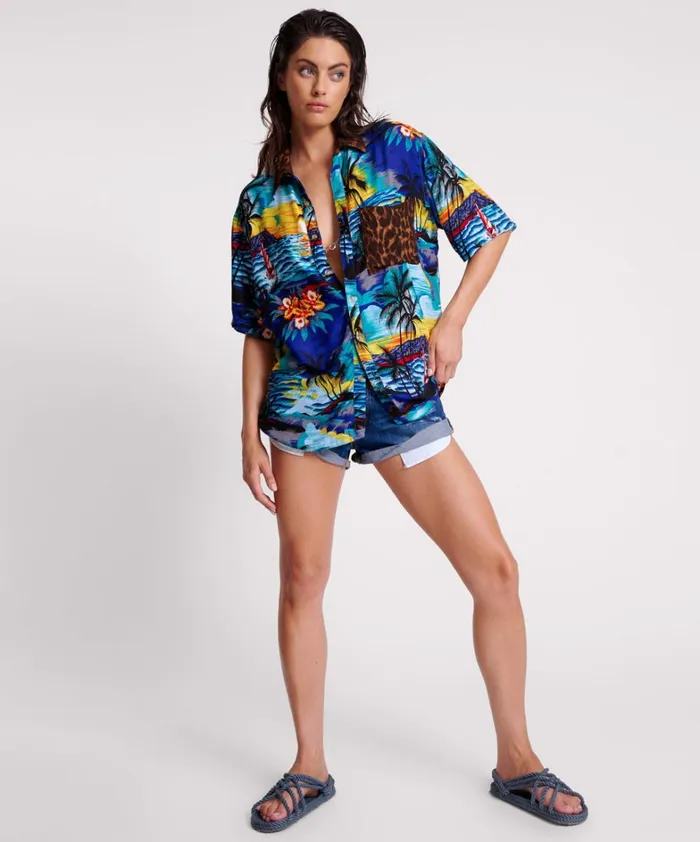 One Teaspoon Shirts UTOPIA LEOPARD PRINT HAWAIIAN SHIRT 8211 Women