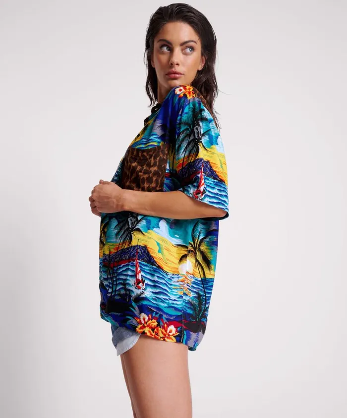 One Teaspoon Shirts UTOPIA LEOPARD PRINT HAWAIIAN SHIRT 8211 Women