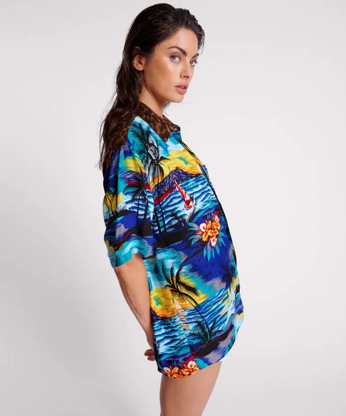 One Teaspoon Shirts UTOPIA LEOPARD PRINT HAWAIIAN SHIRT 8211 Women