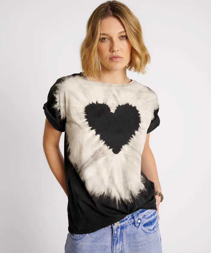 One Teaspoon Tees and Tanks BLACK HEART TIE DYE UNISEX TEE 8211 Women