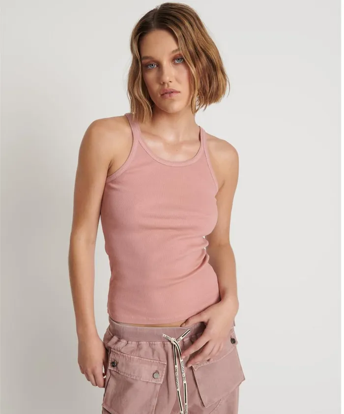 One Teaspoon Tees and Tanks BLUSH BAMBOO LOGO SINGLET 8211 Women