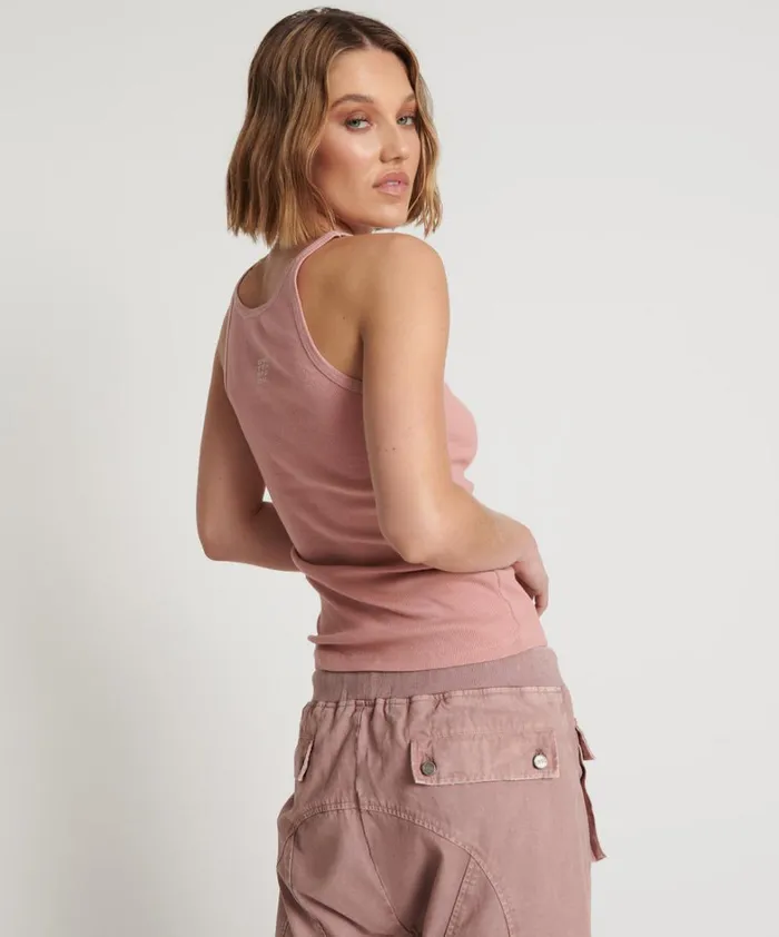 One Teaspoon Tees and Tanks BLUSH BAMBOO LOGO SINGLET 8211 Women