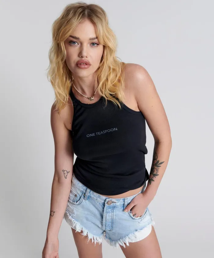 One Teaspoon Tees and Tanks WASHED BLACK LOGO SINGLET 8211 Women One Teaspoon Tees and Tanks WASHED BLACK LOGO SINGLET 8211 Women