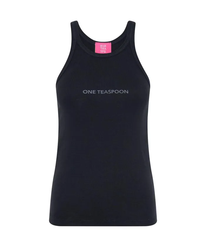One Teaspoon Tees and Tanks WASHED BLACK LOGO SINGLET 8211 Women One Teaspoon Tees and Tanks WASHED BLACK LOGO SINGLET 8211 Women