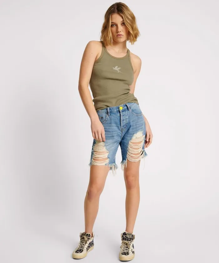 One Teaspoon Tees and Tanks WASHED KHAKI ONE TEASPOON RIB SINGLET 8211 Women