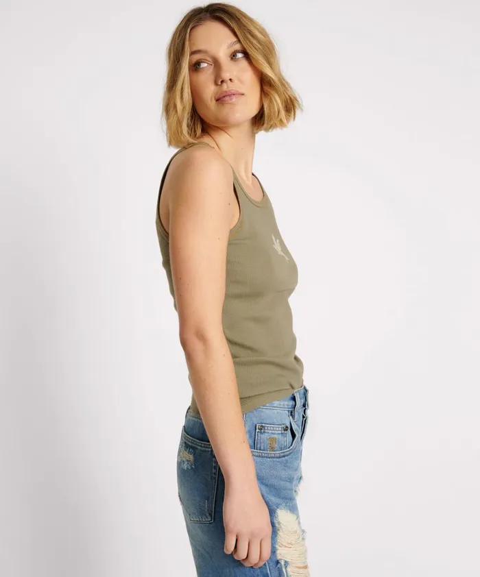 One Teaspoon Tees and Tanks WASHED KHAKI ONE TEASPOON RIB SINGLET 8211 Women
