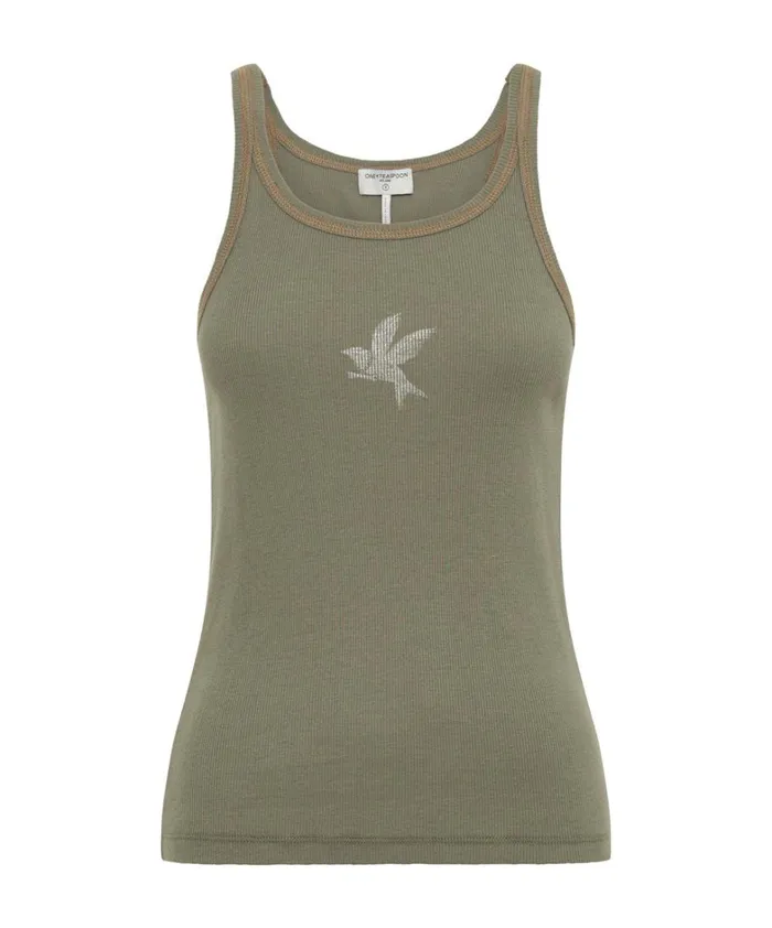 One Teaspoon Tees and Tanks WASHED KHAKI ONE TEASPOON RIB SINGLET 8211 Women