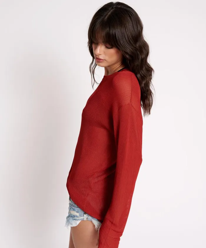 One Teaspoon Tops AMITY SHEER RIB KNIT TOP BROWN 8211 Women One Teaspoon Tops AMITY SHEER RIB KNIT TOP BROWN 8211 Women