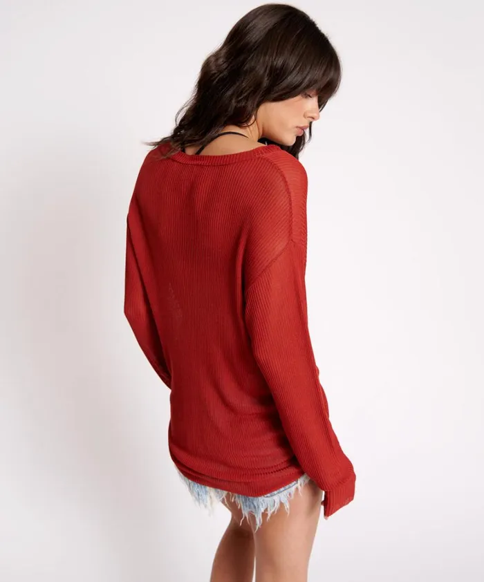 One Teaspoon Tops AMITY SHEER RIB KNIT TOP BROWN 8211 Women One Teaspoon Tops AMITY SHEER RIB KNIT TOP BROWN 8211 Women