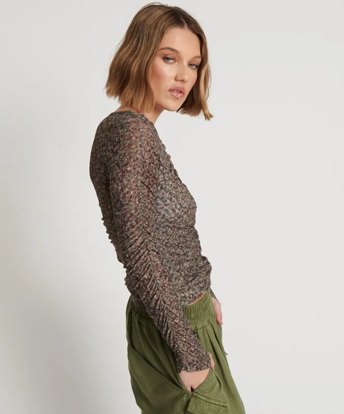 One Teaspoon Tops CAMO NIGHT FEVER LONGSLEEVE MESH TOP 8211 Women