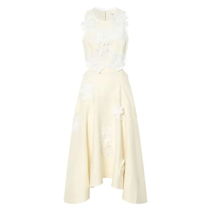 Oroton Dresses Women Lace Flower Midi Dress Soft Cream