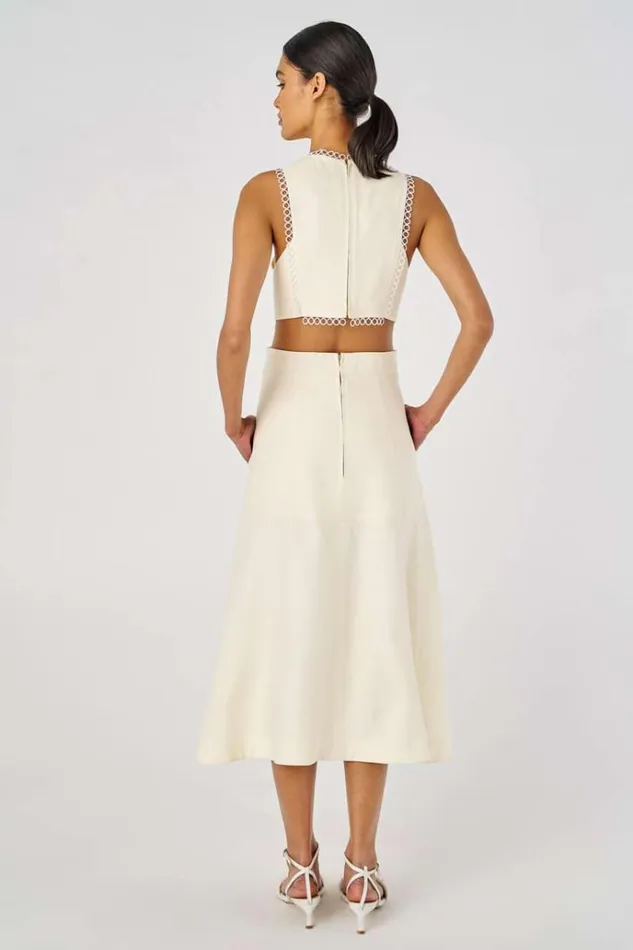 Oroton Dresses Women Lace Flower Midi Dress Soft Cream