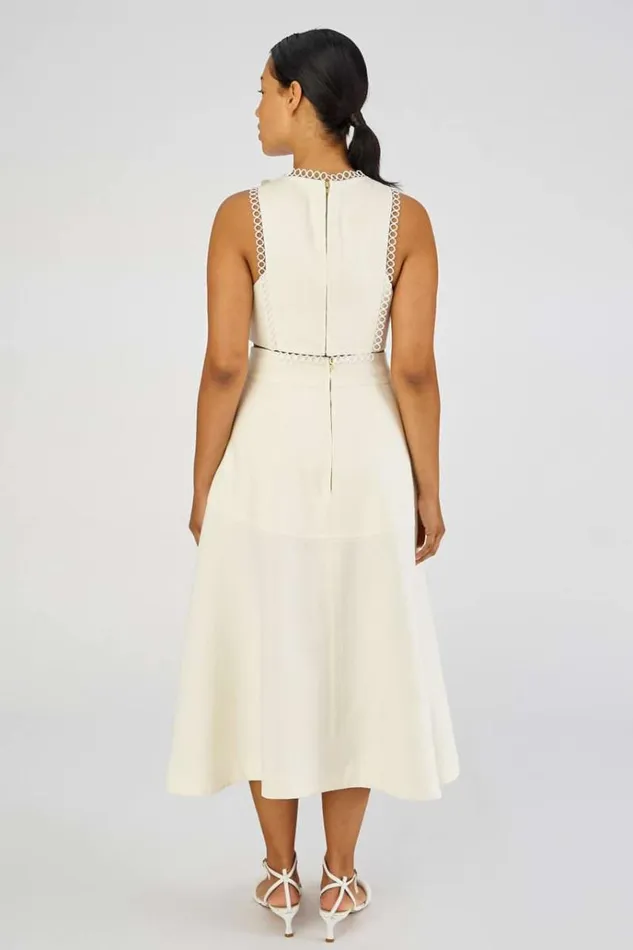 Oroton Dresses Women Lace Flower Midi Dress Soft Cream