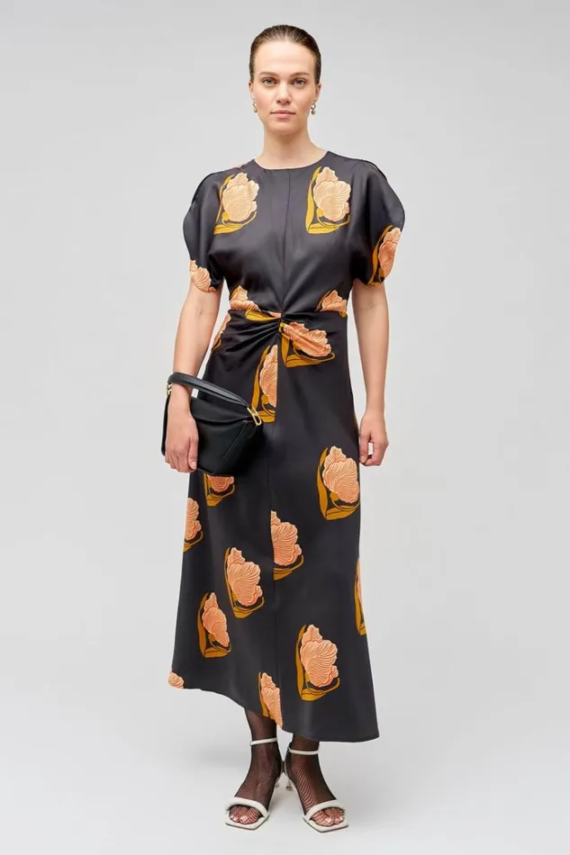 Oroton Dresses Women Linear Tulip Print Dress Black