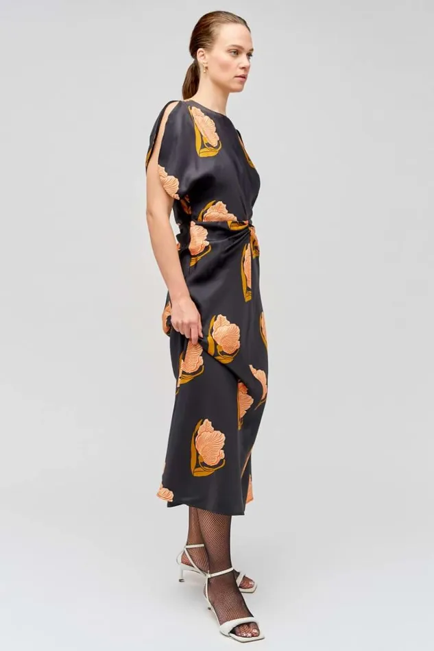 Oroton Dresses Women Linear Tulip Print Dress Black